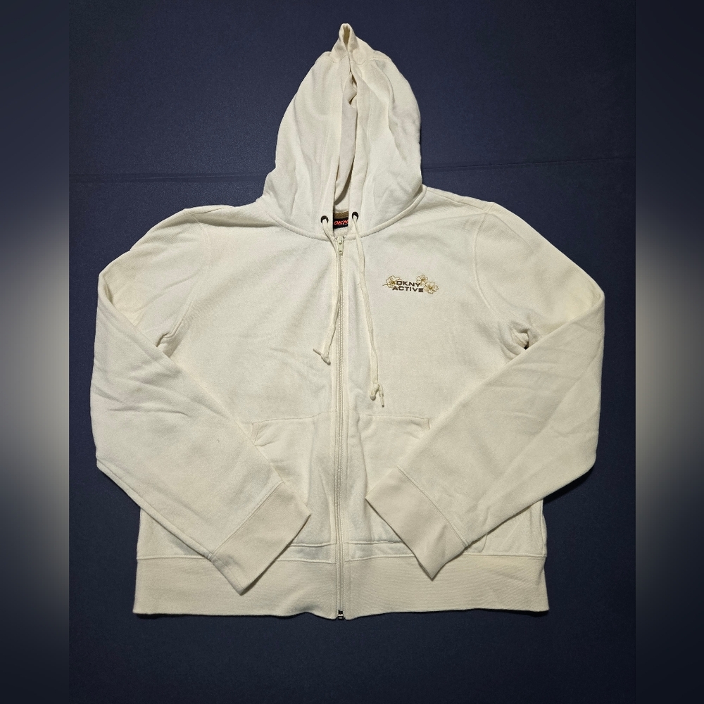 DKNY White Zip-Up Hoodie with Logo